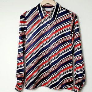 Liz Clairbone Silk Striped Button Down Blouse Sz 4